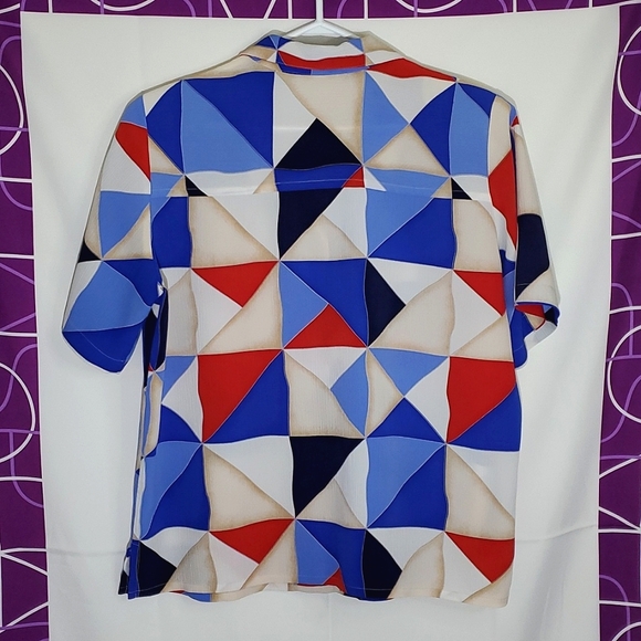 Allison Daley Blue/Red/White/Cream Lightweight Abstract Button-Up Blouse - Sz 16 - Picture 7 of 13